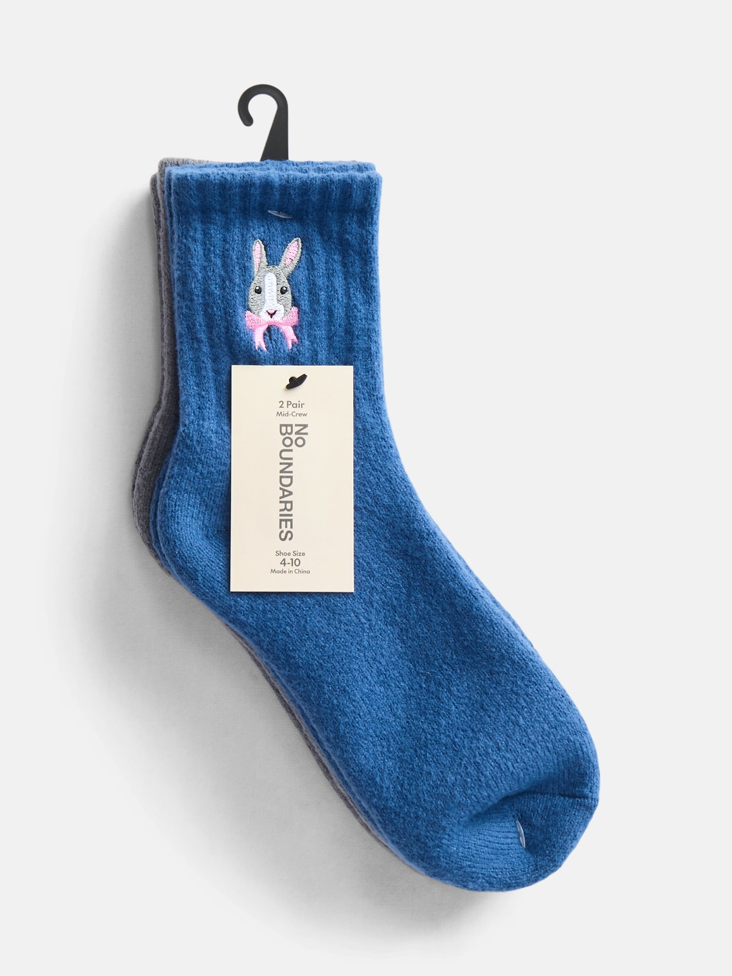 No Boundaries Women's Cozy Mid Crew Socks, 2 Pack, Shoe Sizes 4-10