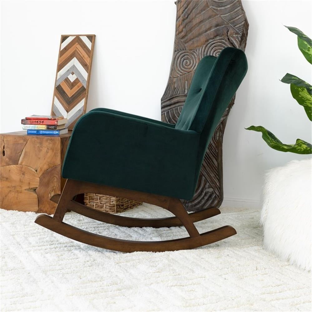 Ashcroft Glider Rocking Chair with Tufted Cushions, Indoor, Wood Frame and Velvet Upholstery, Green