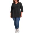 thumbnail image 2 of GRACE & GRANDEUR Women's Plus Size Tunic Tops Pintuck Pleated V Neck 3/4 Sleeve Henley Button Shirts Casual Blouses 3X Black, 2 of 4