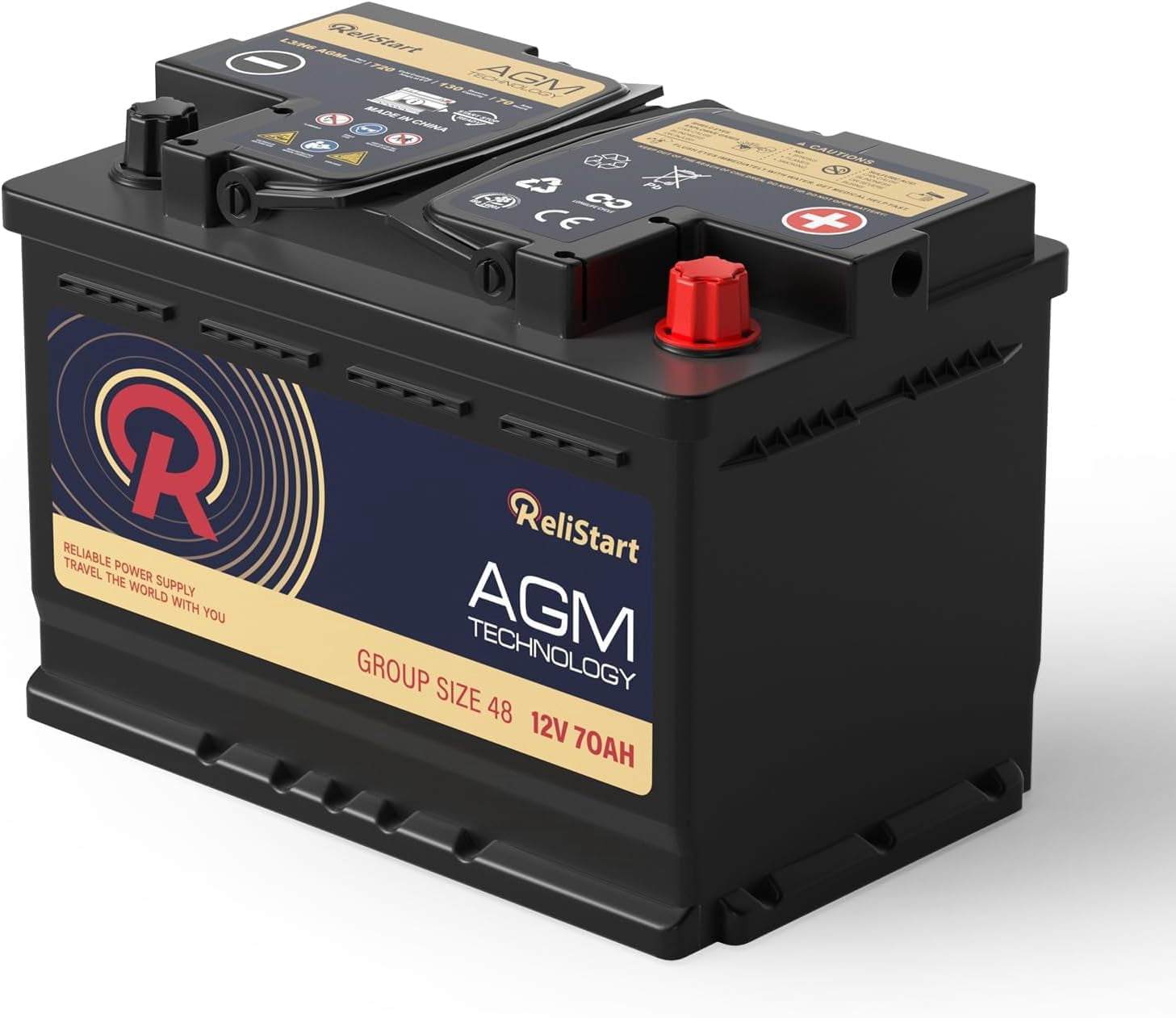AGM Battery BCI Group 48 Car Battery-12v 70Ah H6 Size 48 Automotive Battery, 12V Battery Start and Stop Rechargeable Auto Starting Power, Deep Cycle,130RC, 720CCA