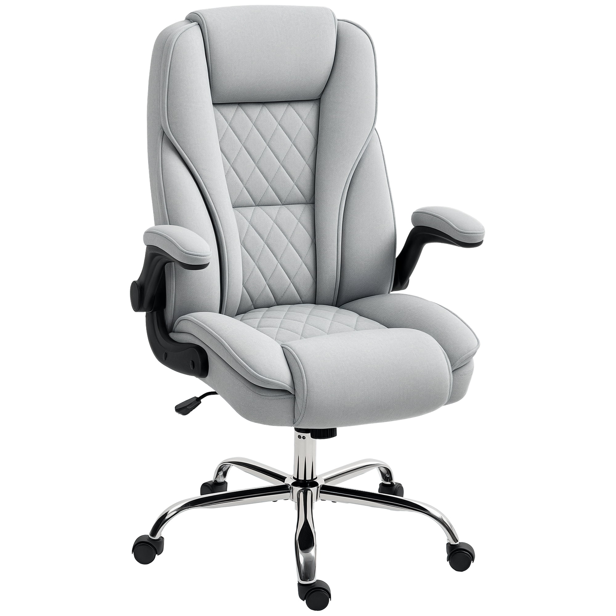 HOMCOM Executive Office Chair, Fabric Comfy Computer Desk Chair with Swivel Wheels, Flip-up Armrest, Adjustable Height, Gray