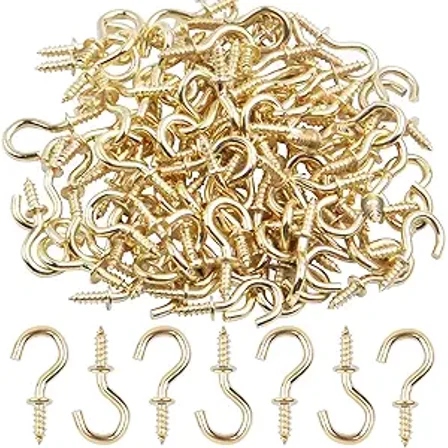 Aylifu Mini Ceiling Screw Hooks, 100 Pieces 1/2 Inch Cup Hooks Screw-in Hooks for Hanging Plants Mug Arts Decorations, Gold