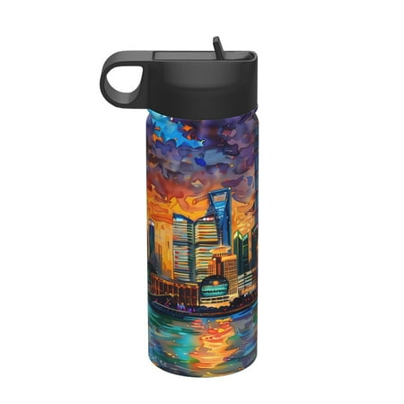 

Zeuib Neon Shanghai Cityscape Night Print 18oz Sports Insulated Kettle Insulated Cups With Handle Sports Water Kettle Water Bottle Insulated