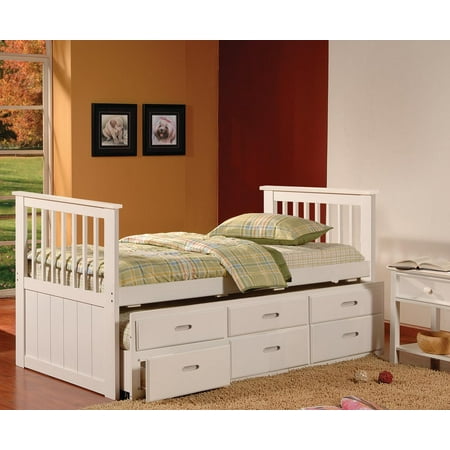 Twin Size White Finish Wood Captain Slat Daybed With Trundle 2 Twin Size White Finish Wood Captain Slat Daybed With Trundle 2 Underbed Storage Drawers Com