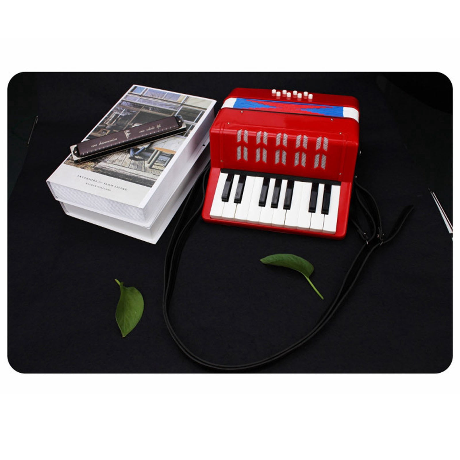 Piano Accordion 9.1 X 9.1 X 3.9 Inches Entry Level Piano Accordion ABS Plastic With Retractable Leather Strap 17 Keys 8 Bass Keys Entry Level Accordion Portable Accordion For Kids Beginners