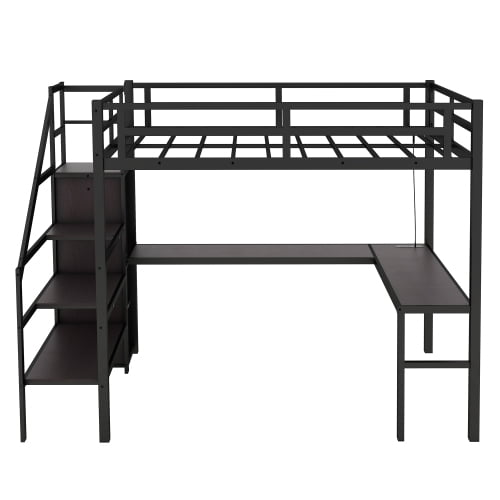 Leumius Metal Gaming Loft Bed with Wardrobe and Adjustable Shelf, Metal, 98.62''L x 42.52''W x 69.13''H, 158.73 LBS, Black