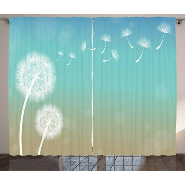 Ambesonne Dandelion Curtains 2 Panel Set, Blowball on Wind, 108" x 108", Turquoise Tan White