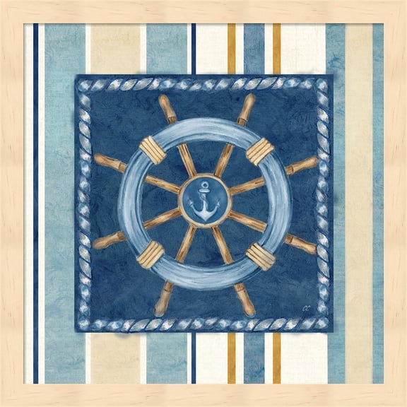 Metaverse Cynthia Coulter 'Nautical Stripe IV' Natural Wood Deep Box Framed Art