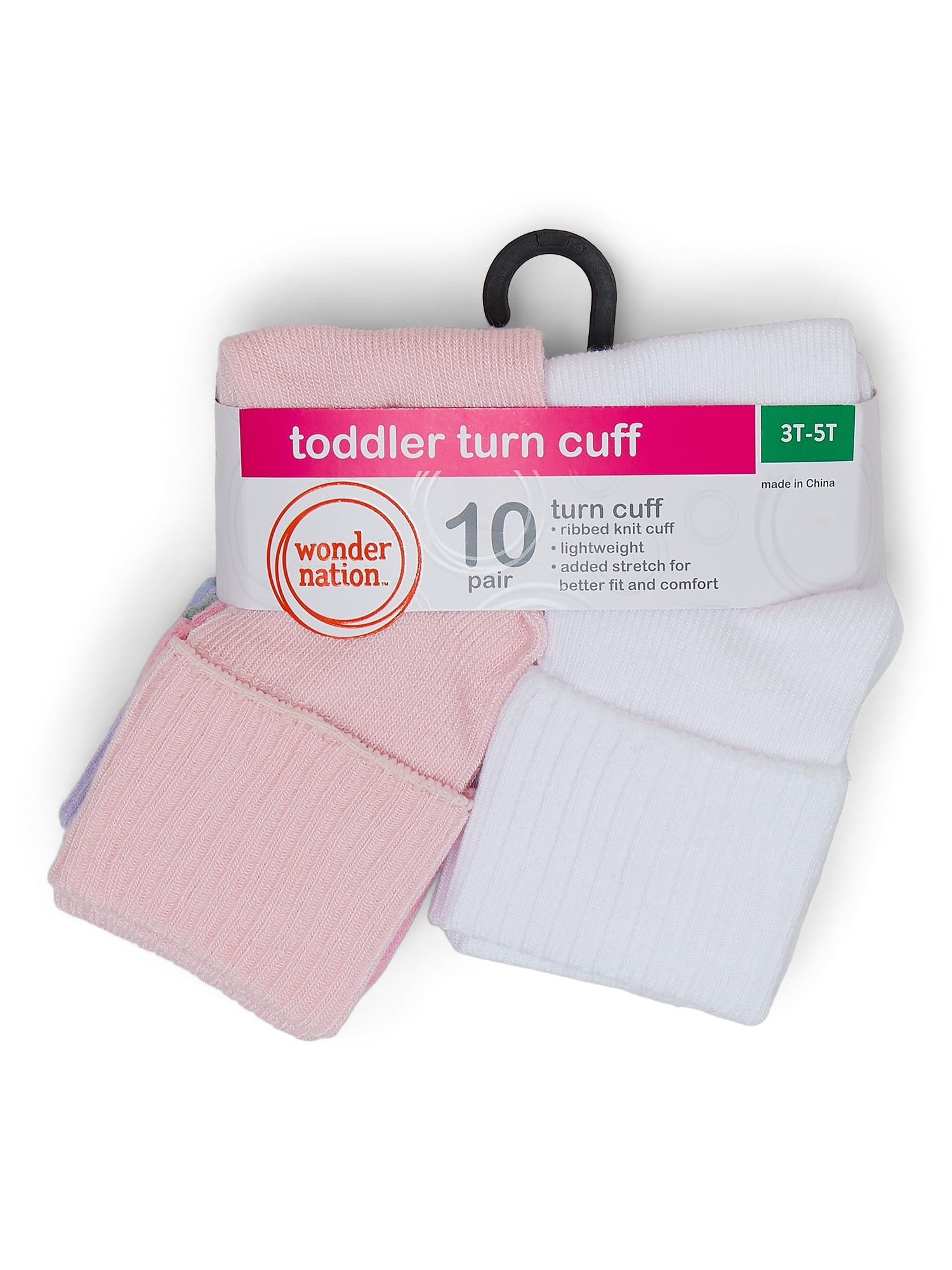 Wonder Nation Baby Girl Folded Cuff Ribbed Socks, 10 Pack, 0M- 5T