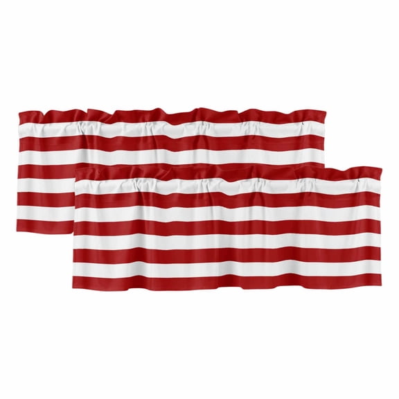 2 Pack Modern Simple Valance for Window Red White Stripes Kitchen Valance Rod Pocket Short Curtain Topper Decorative Window Treatment for Living Room Bedroom 42"x12"