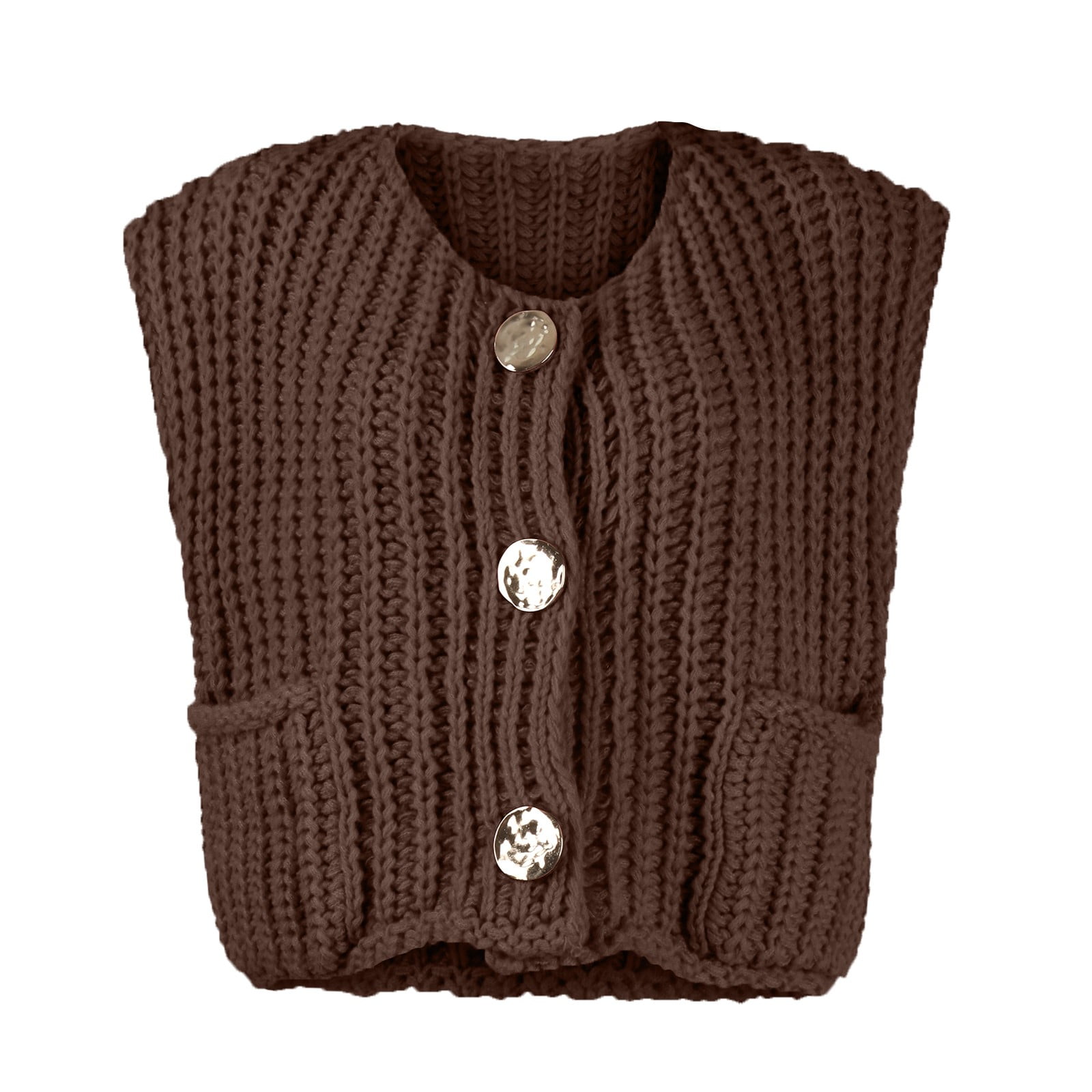 LISTHA Womens Casual Chunky Knit Vest Gold Button Down Crop