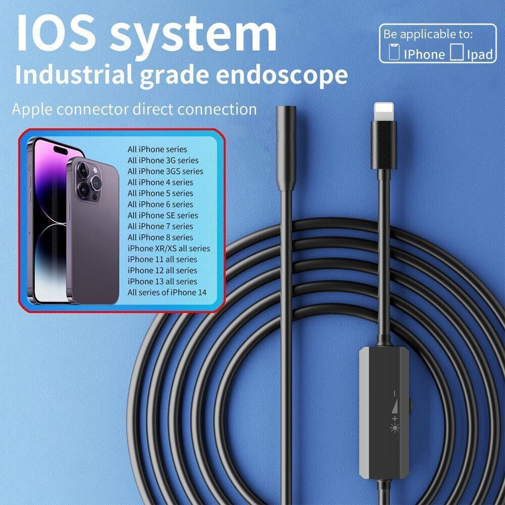 LigoWave 8 LED Lights with Adjustable Brightness Waterproof ,Endoscope Inspection Camera for iOS iPhone,1M,Black