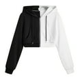 thumbnail image 2 of Fartey Cropped Zip Up Hoodies for Women Trendy Color Block Pockets Long Sleeve Hooded Sweatshirt Lightweight Crop Sweatshirt Jackets Black L, 2 of 6
