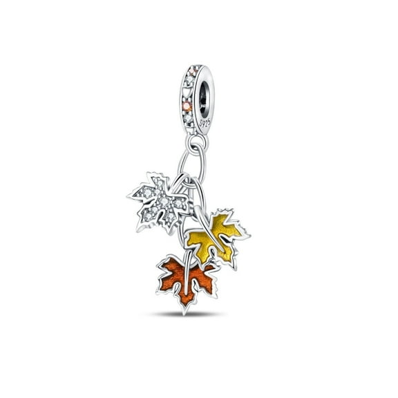 KUNSIR 925 Sterling Silver Dangle Charm Dancing Autumn Leaves Pendant For Bracelet DIY Jewelry Gifts