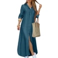 thumbnail image 1 of MAWCLOS Robes Maxi pour Femmes Robe Chemise à Imprimé Floral Kaftan à Revers Manches Longues 8997 Bleu Clair TG, 1 of 2