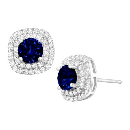 Round-Cut Created Sapphire and Cubic Zirconia Halo Stud Earrings in Sterling Silver