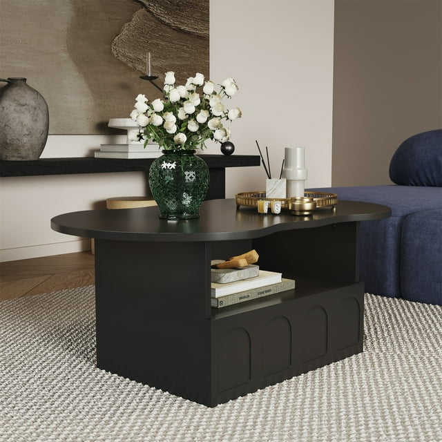 Noble House table Basse en Forme de Nuage avec Tiroirs et Compartiments de Rangement, Noir