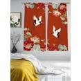 thumbnail image 3 of Red Crane Sheer Curtains 63 Inch Length 2 Panels for Living Room, Vintage Red Teal Spring Floral Botanical Voile Kitchen Curtain Set, Luxury Privacy Drapes Window Treatment for Bedroom, 3 of 7