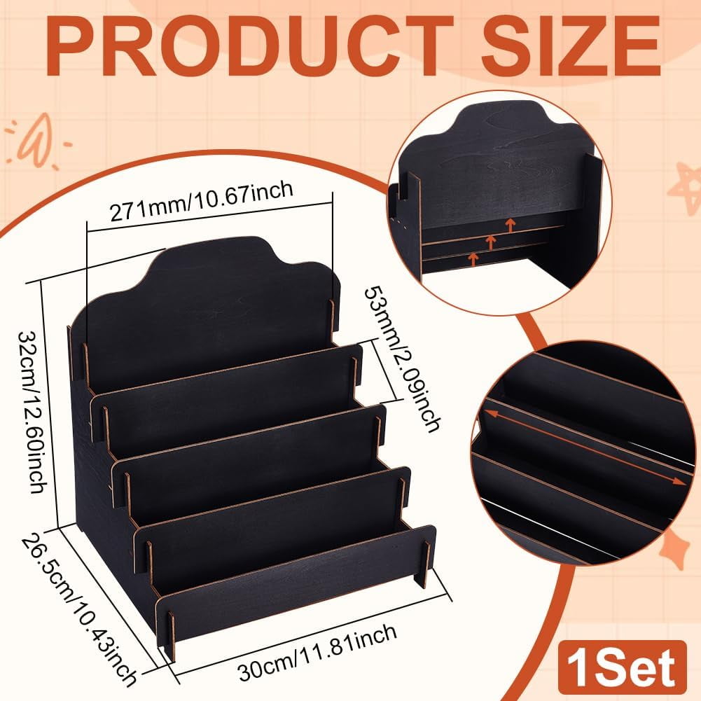 2 Sets 4 Tiers Greeting Card Display Stand Wooden Collector Display Rack Portable Birthday Cards Displays Multi-Purpose Sticker Displays Stand for Vendors Postcard Rack 11.8"x10.39"x12.6"