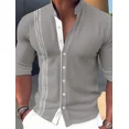thumbnail image 1 of Camisa de playa informal con botones para hombre, de color rosa, azul y verde, de manga larga a rayas, cuello alto, ropa hawaiana Vaion, blusa estampada, 1 of 6