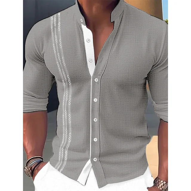 Camisa de playa informal con botones para hombre, de color rosa, azul y verde, de manga larga a rayas, cuello alto, ropa hawaiana Vaion, blusa estampada