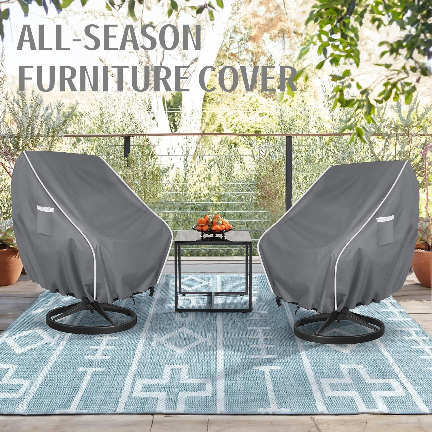 2 Pcs Patio Chair Covers, 30 Inch Length, Heavy-Duty All-Weather Dustproof Patio Furniture Cover, Easy to Use & Care, Gray