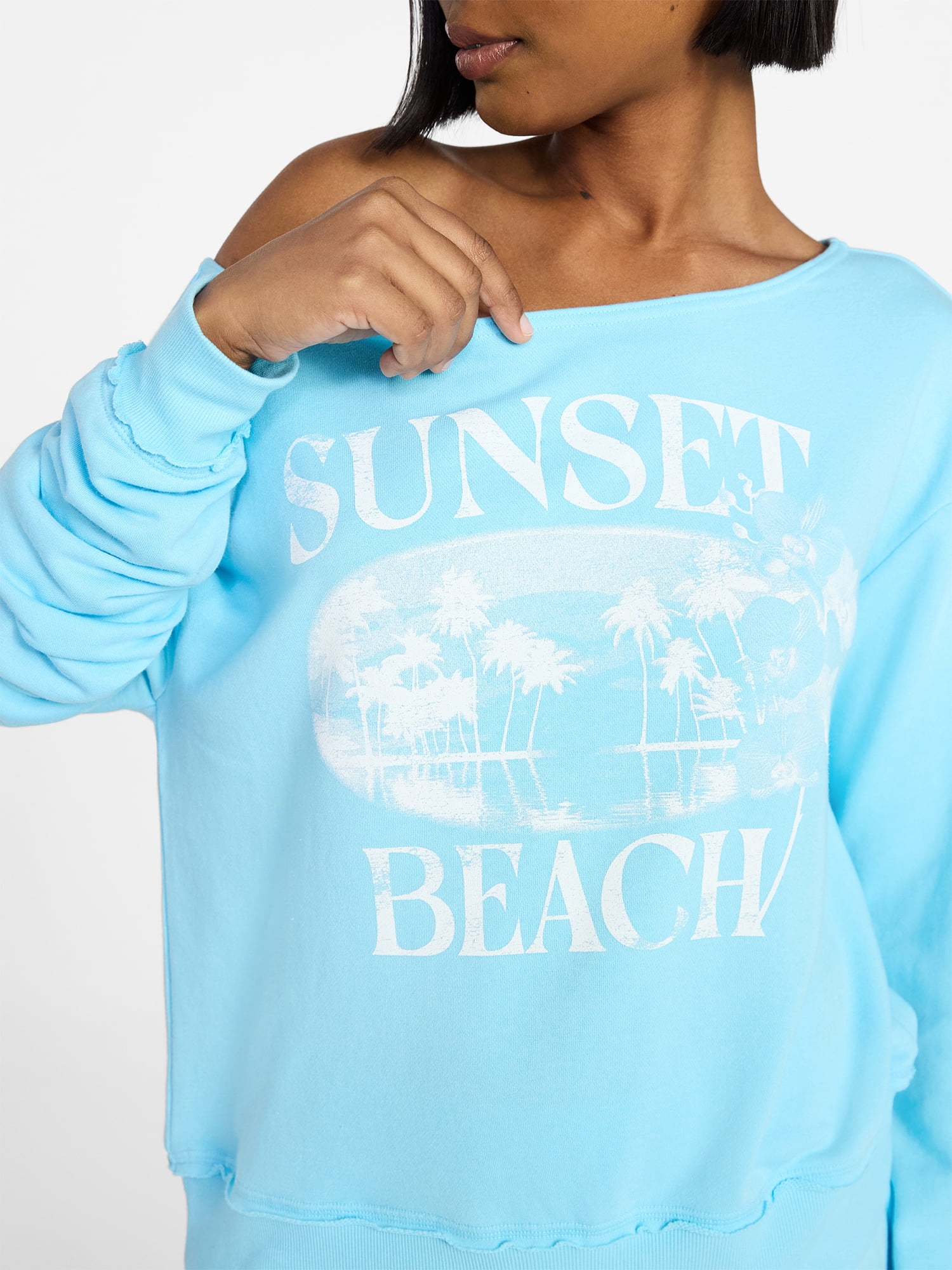 No Boundaries Off the Shoulder Sweatshirt with Long Sleeves, Women’s and Women's Plus XXS-4X