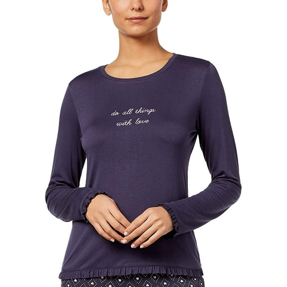 Jenni by Jennifer Moore Womens Ruffle Trim Pajama Top