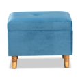 thumbnail image 3 of Contemporary Sky Blue Velvet Fabric Upholstered & Oak Brown Finished Wood Storage Ottoman, 3 of 5