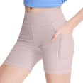 thumbnail image 2 of SERTG Girls Solid Color Yoga Shorts Spring Summer Pants with Pockets Kids High Waisted Sports Breathable Everyday Shorts(Khaki#1,4 Years), 2 of 6