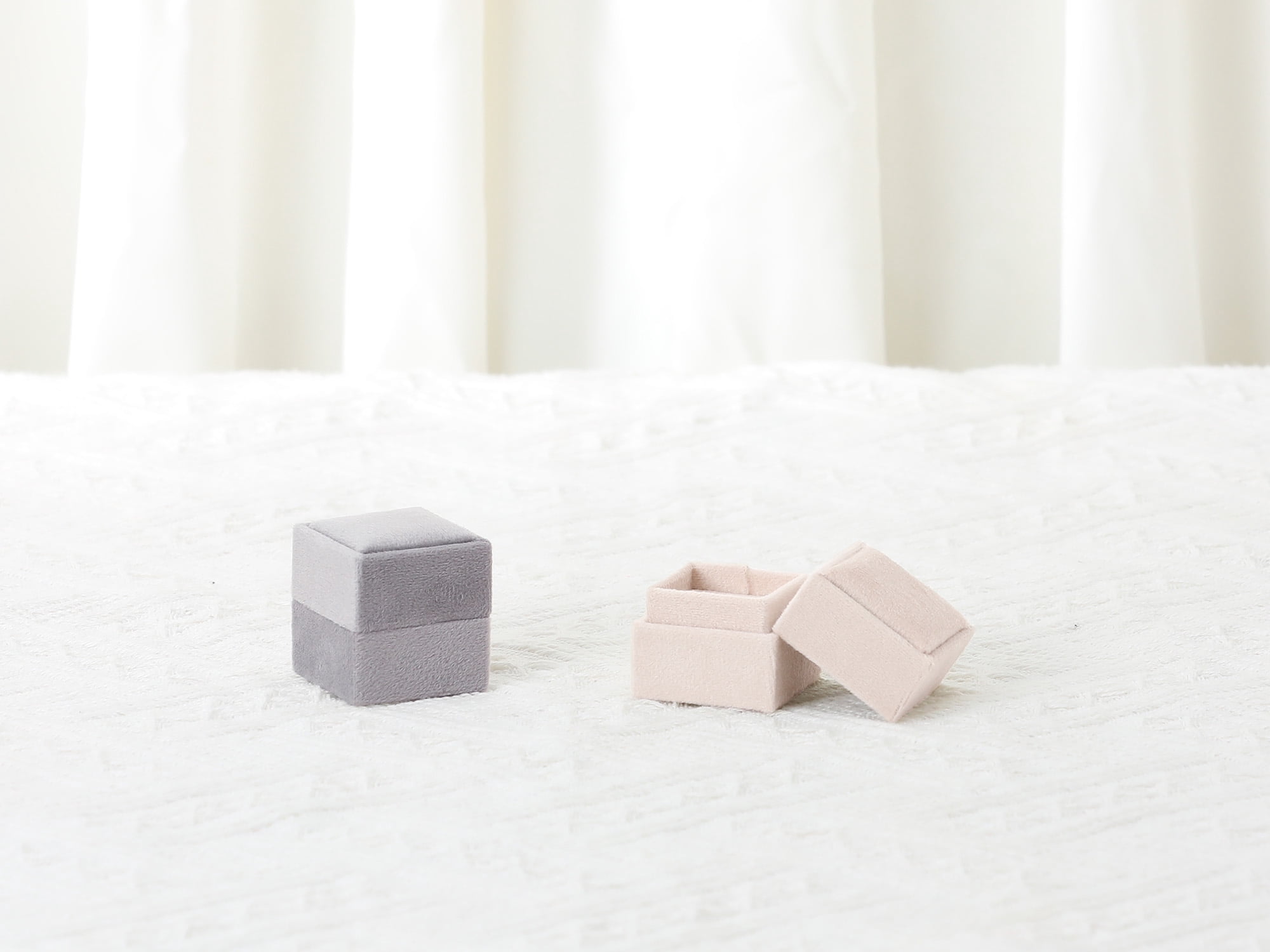 Unique Bargains Velvet Square Ring Box Jewelry Storage for Proposal Beige