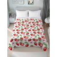 thumbnail image 4 of Full Flat Sheet 81"x96", Strawberry Soft Lightweight Bedding Flat Sheets Only, Tropical Summer Red Fruit Cherry Blossoms Brushed Microfiber Top Bed Sheet, Breathable StainResistant Bedsheets, 4 of 9