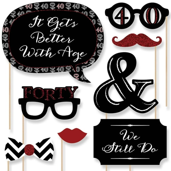 Big Dot of Happiness 40th Anniversary - Photo Booth Props Kit - 20 Count