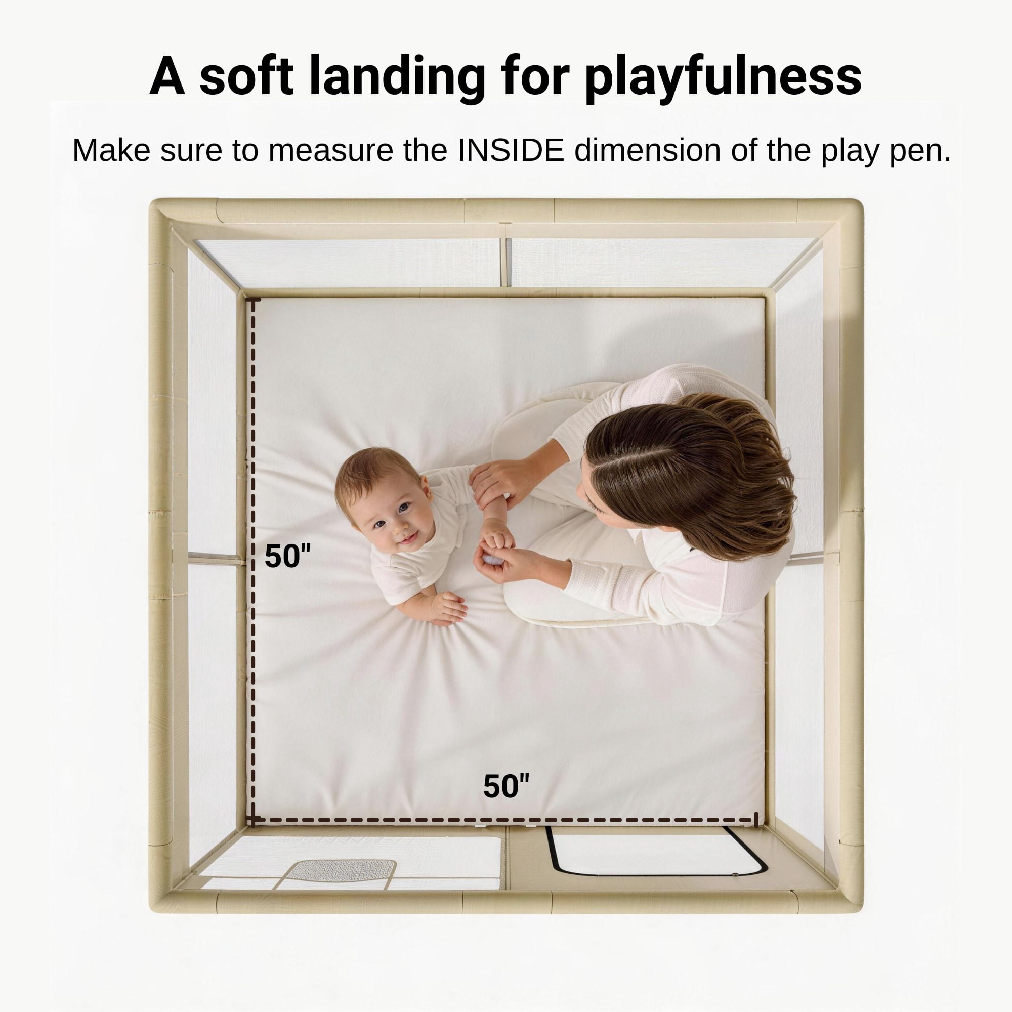 Baby Mat for Floor, Hypoallergenic Vegan Leather Cover Foam Play Mat for 50x50 Playpen, Easy to Wipe Clean & Waterproof, Thick Playmat for Infants and Toddlers