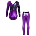 thumbnail image 3 of iiniim Kids Girls 2 Piece Gymnastics Outfits Shiny Long Sleeve Leotards with Athletic Leggings Set Dance Tracksuit, 3 of 7