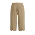 thumbnail image 4 of ClodeEU Women's Elastic Waist Capri Pants, Casual Loose Fit Cropped Trousers with Pockets for Summer Khaki,Women's Plus XL, 4 of 8