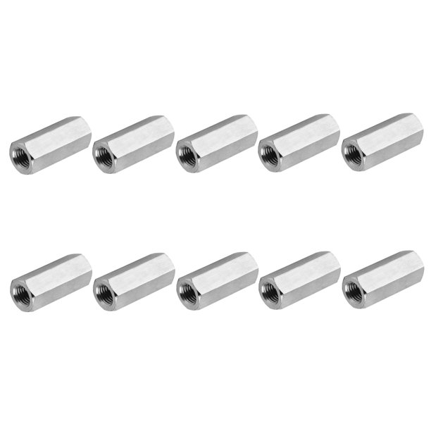 Uxcell 10#-32 UNF 304 Tuercas de Acoplamiento Hexagonales de Acero Inoxidable, 10 Pcs 20mm / 0.79" Longitud Tuerca de Acoplamiento de Varilla Totalmente Roscada Conector de Sujetadores, Tono Plateado