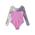 thumbnail image 4 of YEAHDOR Kids Girls Metallic Printed Gymnastics Leotard Long Sleeve Dance Unitard Biketard, 4 of 7