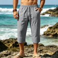 thumbnail image 5 of Mens Linen Capri Pants Loose Lightweight Below Knee 3/4 Pants Drawstring Gym Workout Long Shorts Travel Beach Pant, 2XL, 5 of 8