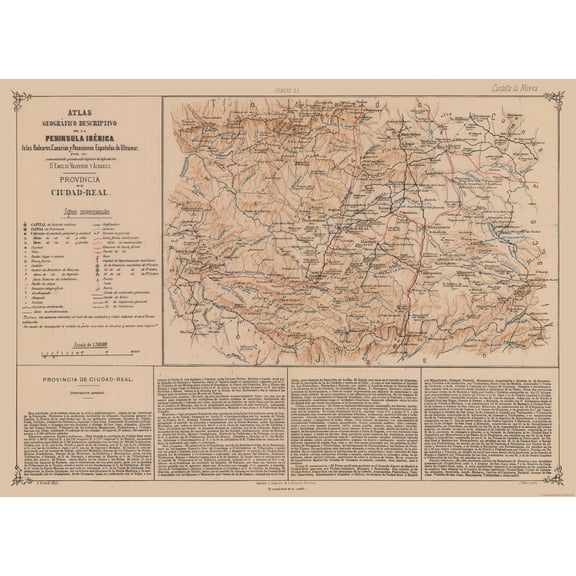 Historic Map - Ciudad Real Province Spain - Valverde 1880 - 31.64 x 23 - Vintage Wall Art
