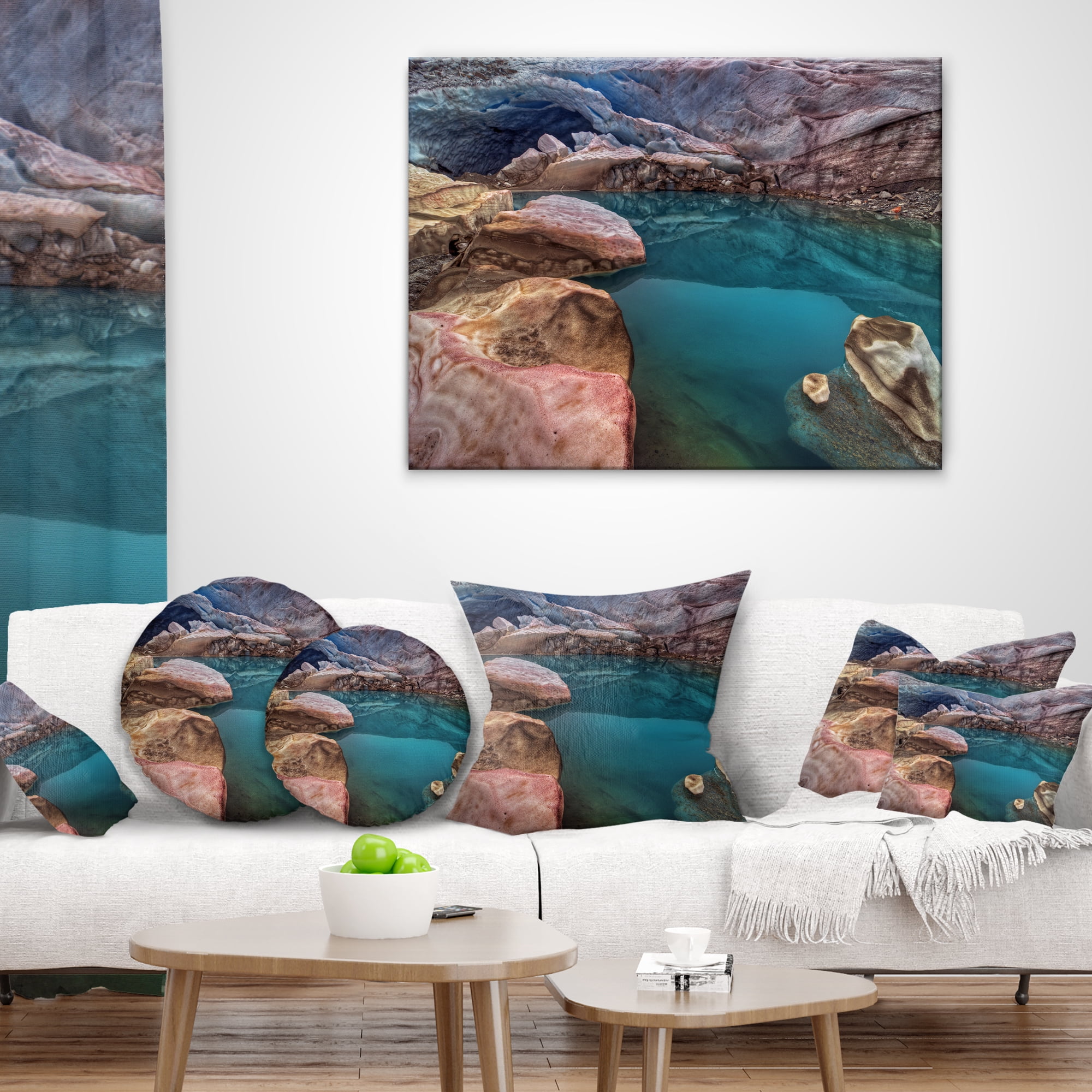 Designart Beautiful Turquoise Melt Pool - Landscape Printed Throw Pillow - 16x16