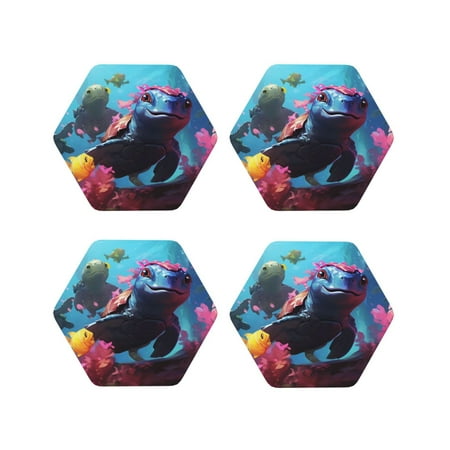 

Leather Coasters with Heat-resistant for Drinks Lively Cute Turtle -标题2 Hexagon