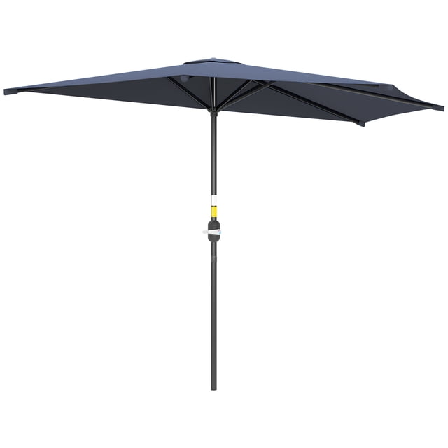 Outsunny Parasol Demi-Parasol de Patio 9,8 Pi Pare-Soleil, Manivelle, Bleu Foncé