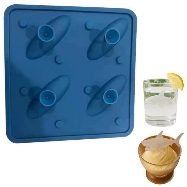 Shark Silicone Ice Mold, Novelty Cute Shark Gifts, Ocean Sharks Silicone Molds Sea Fish Ice Cube Makers 4 Cavatity, Sharks Shaped Icecube Molds for Whiskey, Cocktails, Juice, Coffee