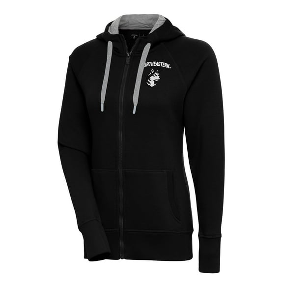 Women's Antigua Black Northeastern Huskies Victory Full-Zip Hoodie