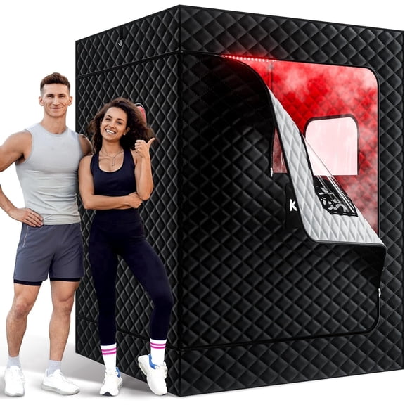 KASUE 2 Person Portable Steam Sauna Box, Indoor Sauna Tent with Dual 3L Steam Generators, 2 Chairs, Remote, Carbon Black