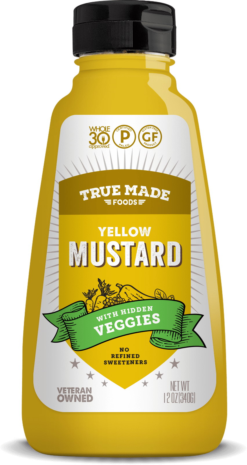 True Made Foods Yellow Mustard with Hidden Veggies,  Whole30, Paleo, Keto, NonGMO,12 oz