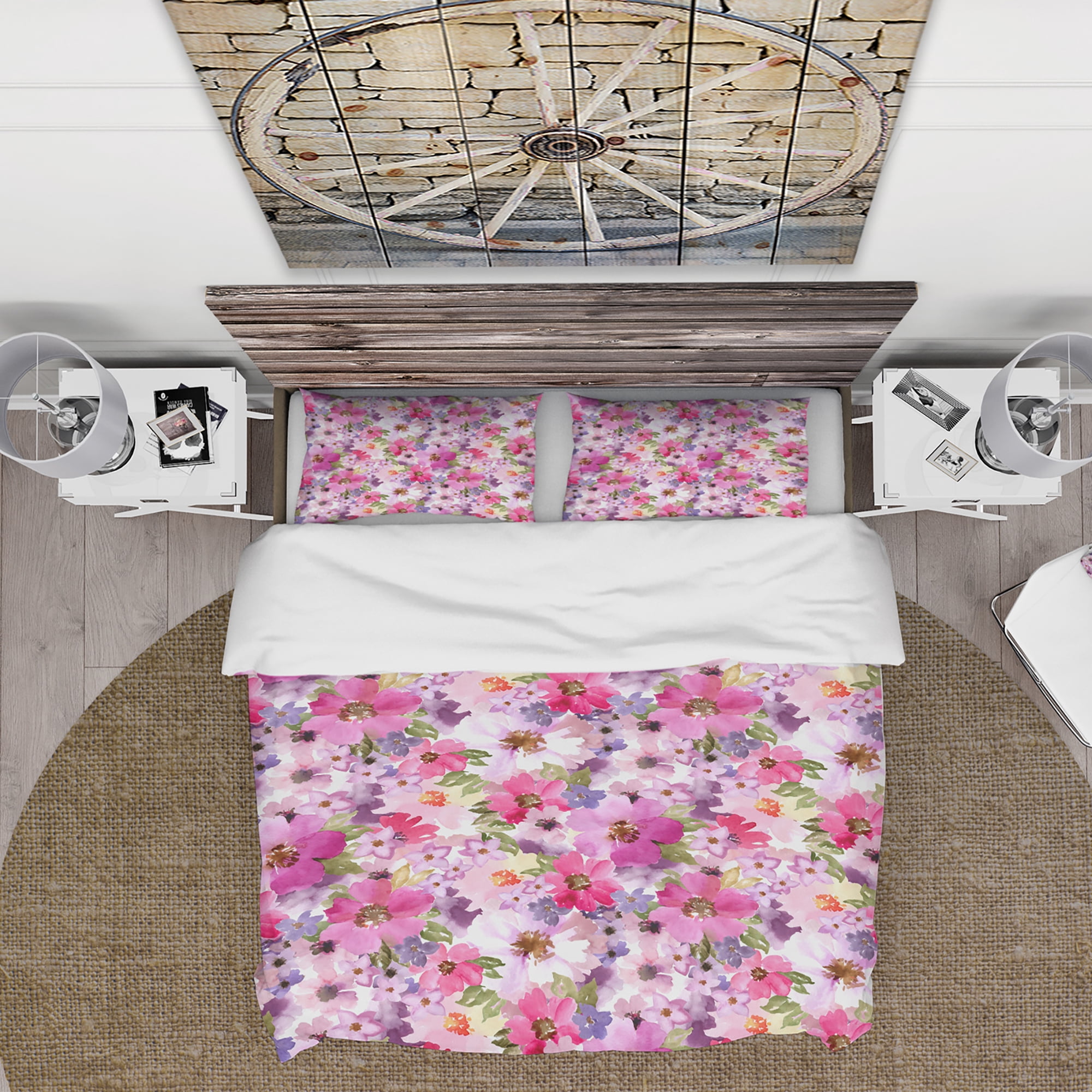Designart 'Watercolor Pianted Pink and Purple Flowers' Floral Duvet Cover Set
