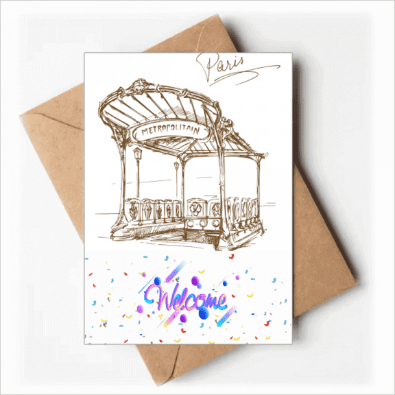 Metropolitain Station France Paris Landmark Welcome Back Greeting Cards Envelopes Blank