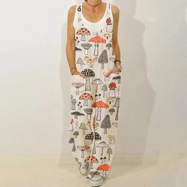 ICHUANYI Clearance Women Summer European And American Sling Solid Pocket Casual Jumpsuit(Khaki, M) ICHUANYI WER2023081011605